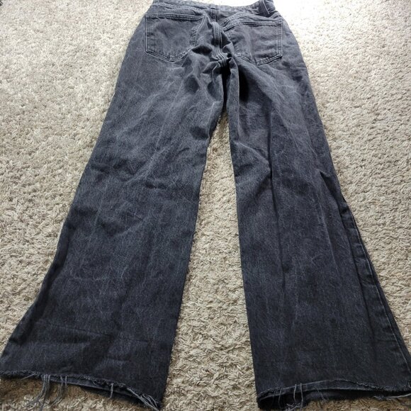 Zara Jeans Womens 6 Black Wide Leg Ripped Knee Distressed Denim - Picture 6 of 8